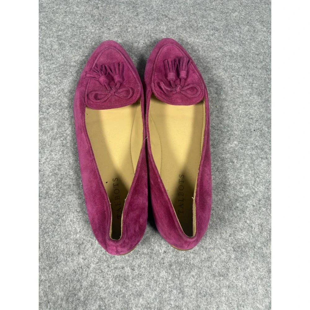 Talbots Tassel Suede‎ Loafers 8.5 M Magenta Pink Leather Bow Pointed Toe Flats